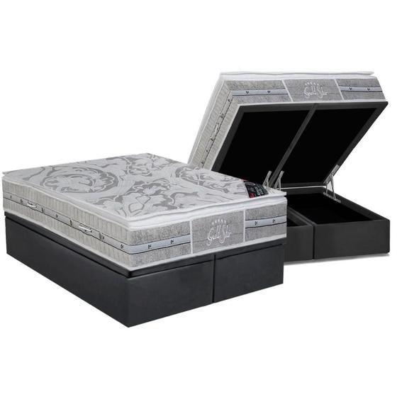 Imagem de Cama Box Baú King: Colchão Molas Ensacadas Castor Pocket Super Luxo Látex SLX + Base CRC Suede Cinza(193x203)