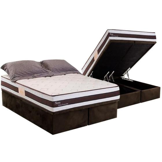 Imagem de Cama Box Baú King: Colchão Molas Ensacadas Herval MasterPocket Ness + Base CRC Suede Brown(193x203)