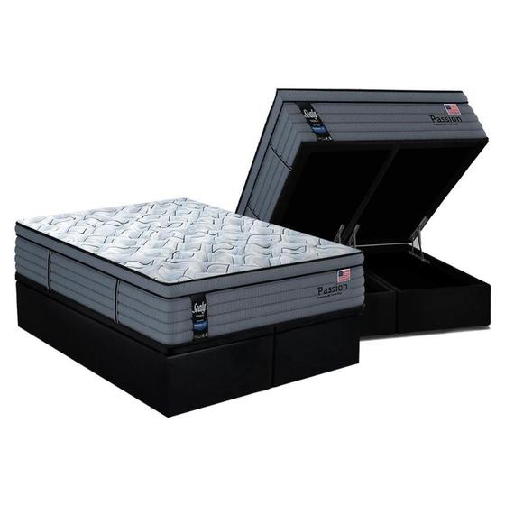 Imagem de Cama Box Baú King: Colchão Molas Ensacadas Sealy MasterPocket  Passion + Base CRC Suede Black(193x203)