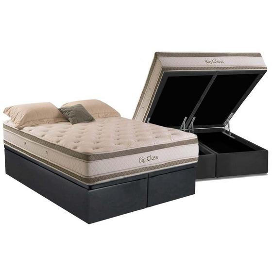 Imagem de Cama Box Baú King: Colchão Molas Herval ConfortClass Big Class DF + Base CRC Suede Gray(193x203)