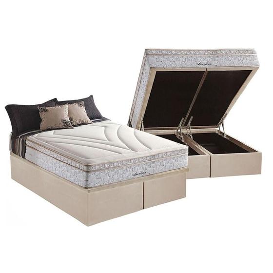 Imagem de Cama Box Baú King: Colchão Molas Herval Maxspring American + Base CRC Suede Clean(193x203)