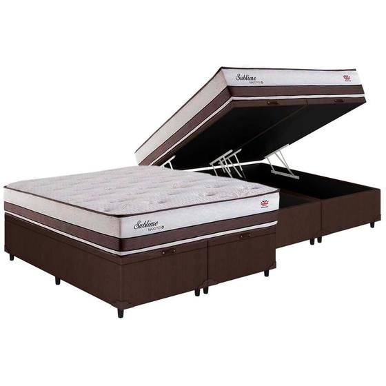 Imagem de Cama Box Baú King: Colchão Molas Herval Maxspring Sublime + Base CRC Courano Brown(193x203)