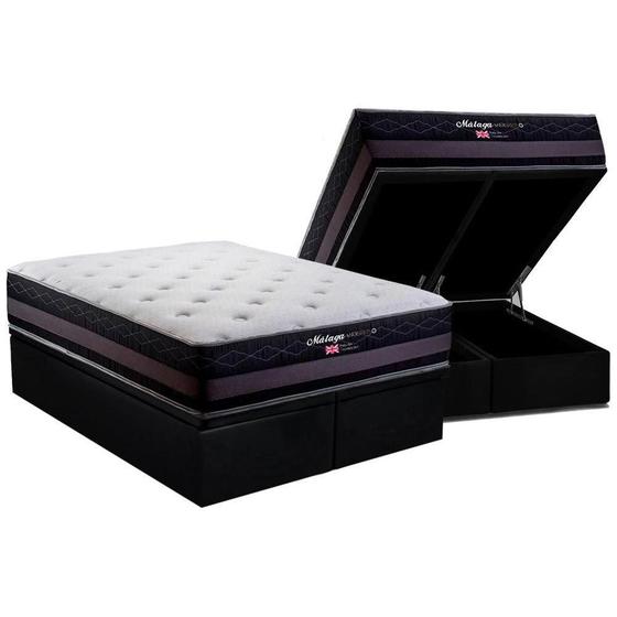Imagem de Cama Box Baú King: Colchão Molas MasterPocket Ensacadas Herval Maxspring Málaga + Base CRC Suede Black (193x203)