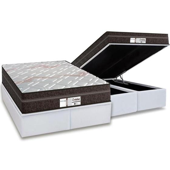 Imagem de Cama Box Baú King: Colchão Molas MasterPocket Ensacadas Probel   ProDormir Evolution + Base CRC Courano White(193x203)