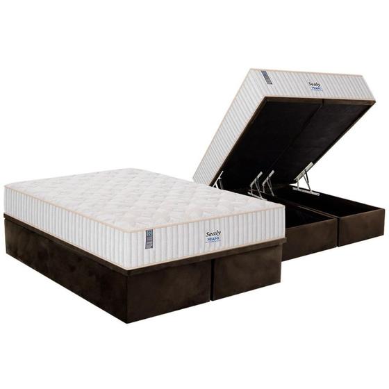 Imagem de Cama Box Baú King: Colchão Molas Plumatex MasterPocket Ensacadas Miami + Base CRC Suede Brown(193x203)