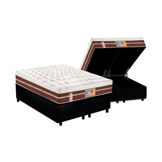 Imagem de Cama Box Baú King: Colchão Molas Pocket Ensacadas Castor Silver Star Air Híbrido + Base CRC Courano Black (193x203)