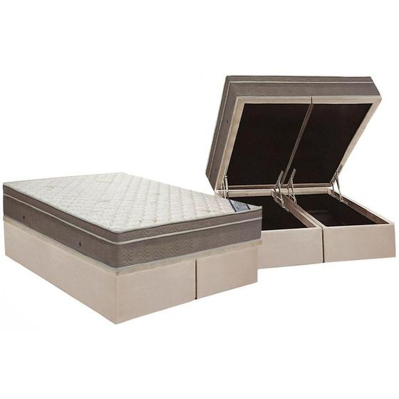 Imagem de Cama Box Baú King: Colchão Molas SuperPocket Ensacadas Ortobom  Light + Base CRC Suede Clean(186x198)