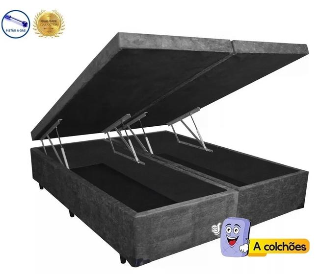 Imagem de Cama Box Baú King Premier Suede Cinza Bipartido Com Pistão A Gás - 193x203x41