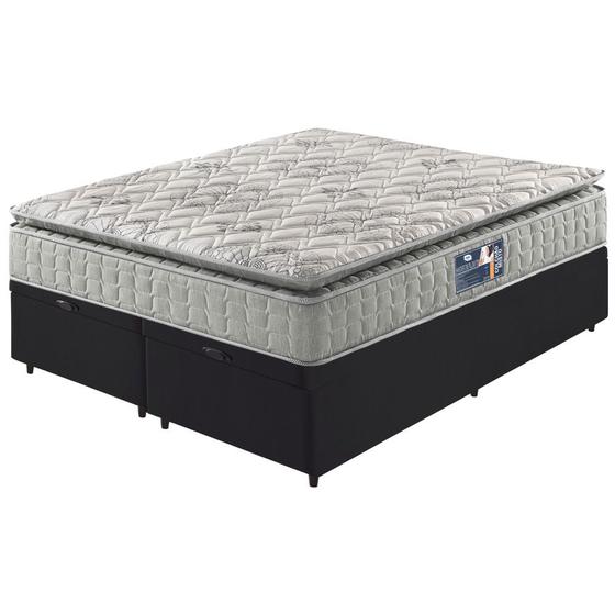 Cama Box Baú King Preto + Colchão Ortopedico Espuma D33 Pillow Top