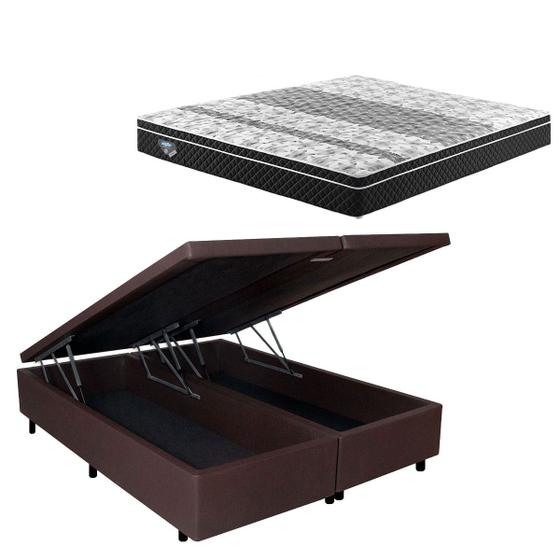 Imagem de Cama Box Baú King Size Marrom + Colchão Gran Sleep Molas Verticoil 193x203 Ecoflex