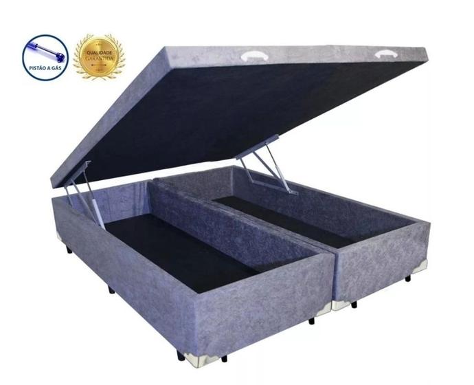 Imagem de Cama Box Baú King Star Bipartido AColchoes Suede Cinza 41x193x203