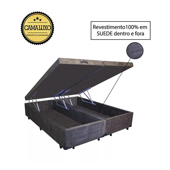 Imagem de Cama Box Baú Luxo Blindado King Bipartido NK Camas Suede Marrom 49x193x203