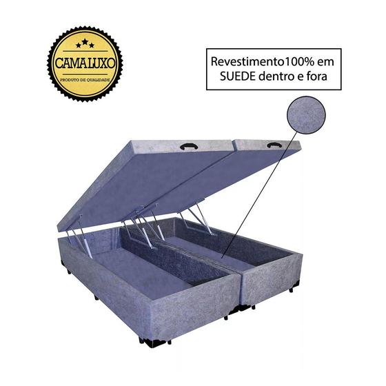 Imagem de Cama Box Baú Luxo Blindado Queen Bipartido AColchoes Suede Cinza 49x158x198