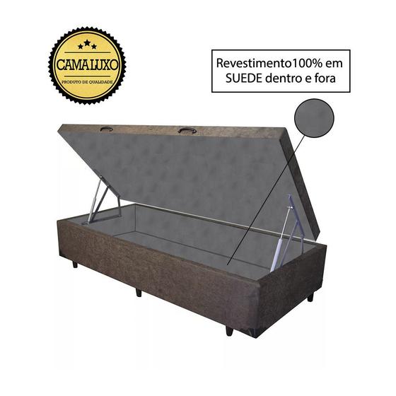 Imagem de Cama Box Baú Luxo Blindado Solteirão AColchoes Suede Marrom 41x96x203
