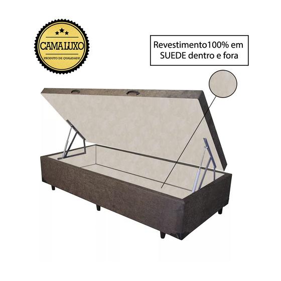 Imagem de Cama Box Baú Luxo Blindado Solteiro NK Camas Suede Marrom 41x78x188