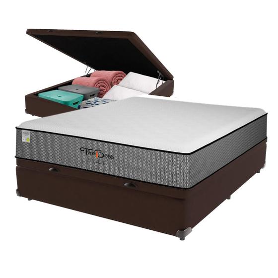Imagem de Cama Box Baú Marrom e Colchão Casal The Boss Espuma D33 Unique