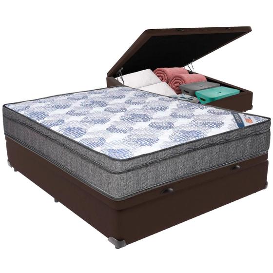 Imagem de Cama Box Baú Marrom e Colchão ISO Superpocket Molas Ensacadas Viúvo Ortobom