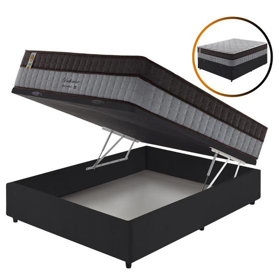 Cama Box Baú Preto + Colchão Casal Molas Ensacadas Suporte 200 kg