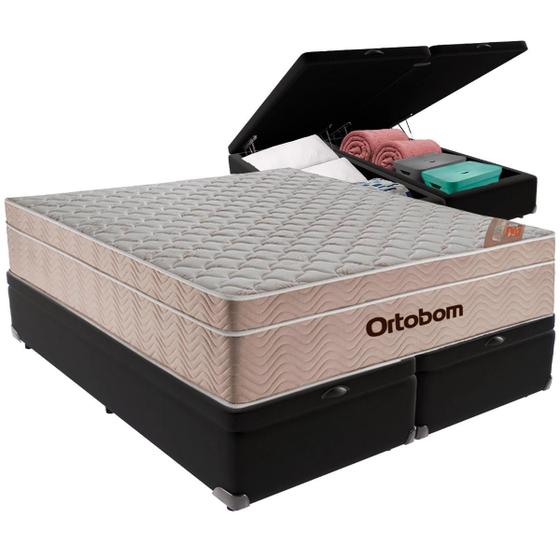 Imagem de Cama Box Baú Preto e Colchão Airtech SpringPocket Molas Ensacadas Queen Ortobom