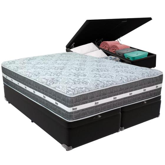 Imagem de Cama Box Baú Preto e Colchão Black Graphite Molas Ensacadas King 193x203X27 Anjos