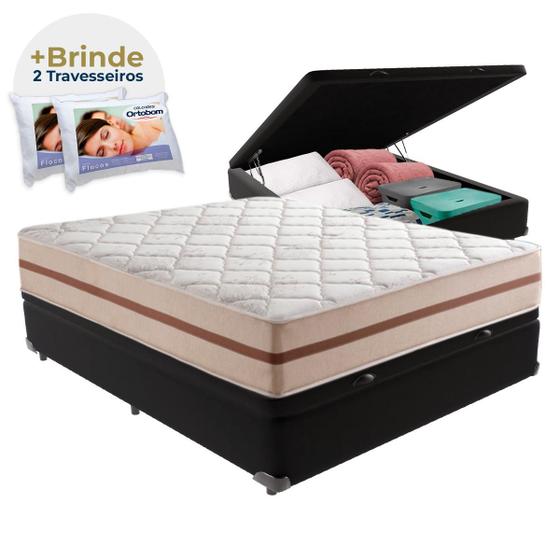 Imagem de Cama Box Baú Preto e Colchão Casal Classic 26cm Anjos