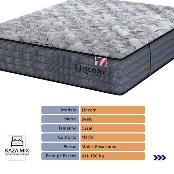 Imagem de Cama Box Baú Preto e Colchão Casal Lincoln Molas Ensacadas Sealy