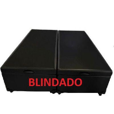 Imagem de Cama Box Baú Queen Bipartido Blindado Sintético Preto Com Pistão A Gás