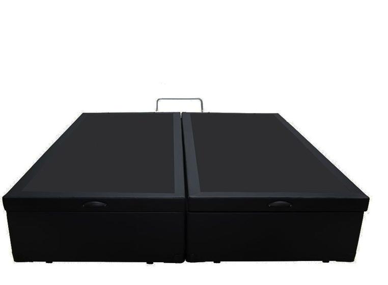 Cama Box Baú Queen Bipartido Sintético Preto Com Pistão A Gás Imperium do Sono Base para