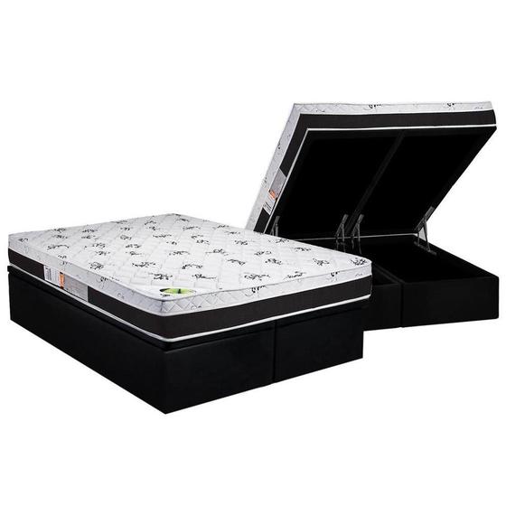Imagem de Cama Box Baú Queen: Colchão Anatômico Luckspuma D33 / AG65 Aspen 50 Pró Saúde + Base CRC Suede Black(158x198)