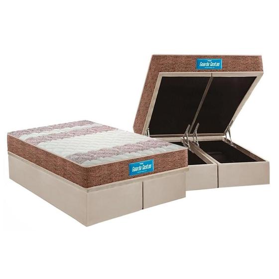 Imagem de Cama Box Baú Queen: Colchão Anatômico Probel D33 / EP Guarda Costas PróIntense Plus Double Face + Base CRC Suede Clean(158x198)