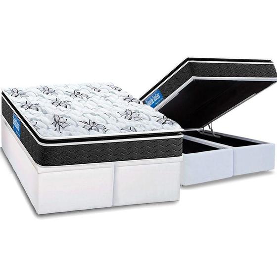 Imagem de Cama Box Baú Queen: Colchão Anatômico Probel D40 Guarda Costas Premium Hiper Firme Pillow Top + Base CRC Courano White(158x198)