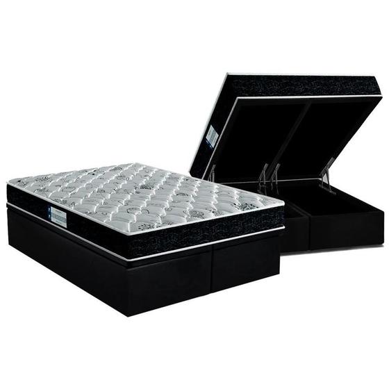 Imagem de Cama Box Baú Queen: Colchão Anatômico Probel D45/EP ProDormir Advanced Tech2000 Double Face + Base CRC Suede Black(158x198)