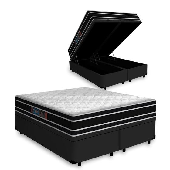 Imagem de Cama Box Baú Queen + Colchão De Espuma D33 - Castor - Black White Double Face 158x198x69cm