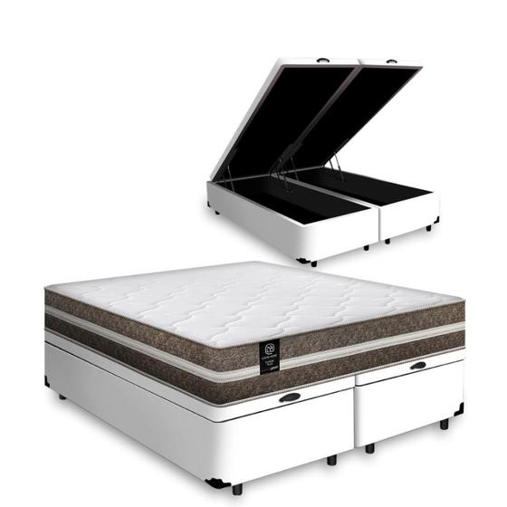 Cama Box Baú Queen + Colchão de Molas Gazin Classic Plus 158cm Cama Box Queen Size Magazine