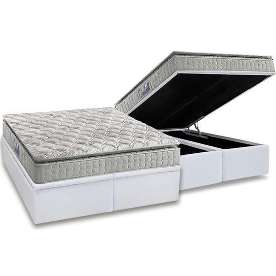 Imagem de Cama Box Baú Queen: Colchão Espuma Anjos D33 Orthosono Pillow Top + Base CRC Courano White(158x198)