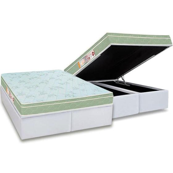 Imagem de Cama Box Baú Queen: Colchão Espuma Castor D33 Sleep Max Euro Pillow + Base CRC Courano White(158x198)