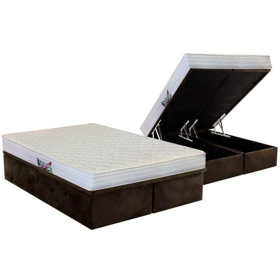 Imagem de Cama Box Baú Queen: Colchão Espuma Herval D28 / AG65 Frontier + Base CRC Suede Brown(158x198)