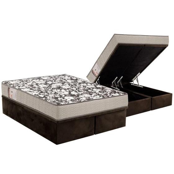 Imagem de Cama Box Baú Queen: Colchão Espuma Ortobom D26 Physical Ultra Resistente + Base CRC Suede Brown(158x198)