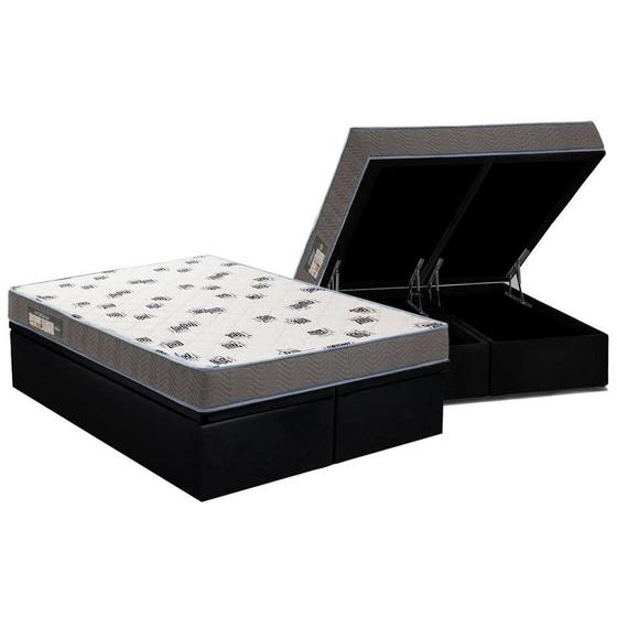 Imagem de Cama Box Baú Queen: Colchão Espuma Ortobom D33 Light Saúde + Base CRC Courano Black(158x198)