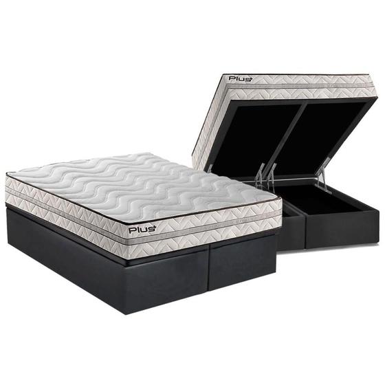 Imagem de Cama Box Baú Queen: Colchão Espuma Paropas D33 Pasquale Plus Euro Pillow + Base CRC Suede Gray(158x198)