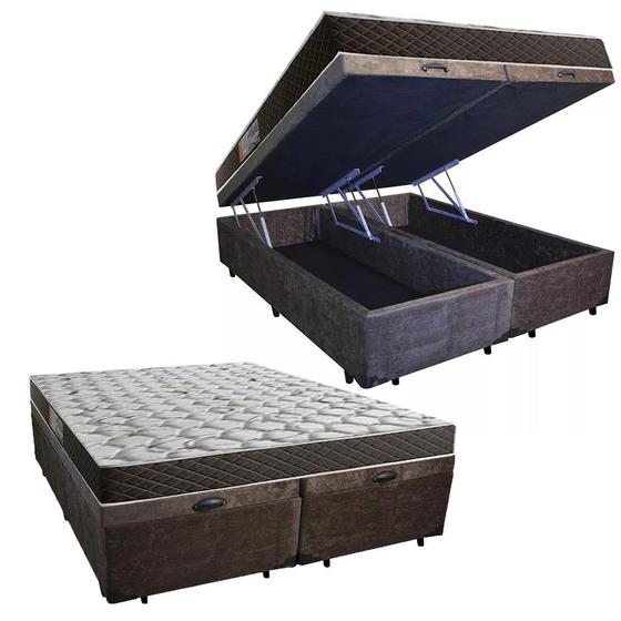 Imagem de Cama Box Baú Queen Colchão Mola Ensacada Belos Sonhos + Box Suede 65x158x198 Marrom