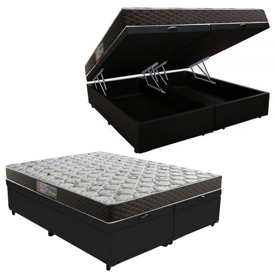 Imagem de Cama Box Baú Queen Colchão Mola Ensacada NK Camas + Box Suede 65x158x198 Preto