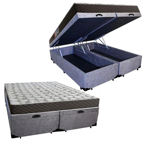 Imagem de Cama Box Baú Queen Colchão Mola Ensacada NK Camas + Box Suede 69x158x198 Cinza