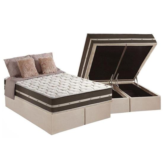 Imagem de Cama Box Baú Queen: Colchão Molas Anjos Superlastic Classic + Base CRC Suede Clean(158x198)