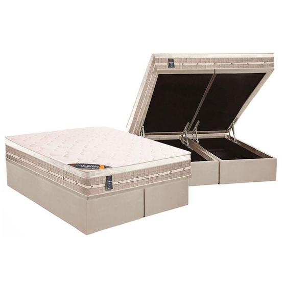 Imagem de Cama Box Baú Queen: Colchão Molas Bonnel Castor  Premium Tecnopedic + Base CRC Suede Clean(158x198)