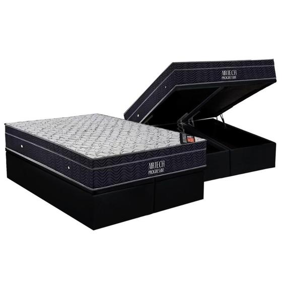 Imagem de Cama Box Baú Queen: Colchão Molas Bonnel Ortobom Nanolastic Airtech Progressive + Base CRC Suede Black(158x198)