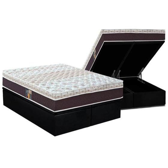 Imagem de Cama Box Baú Queen: Colchão Molas Ensacadas Castor Pocket Class Híbrido + Base CRC Courano Black(158x198)