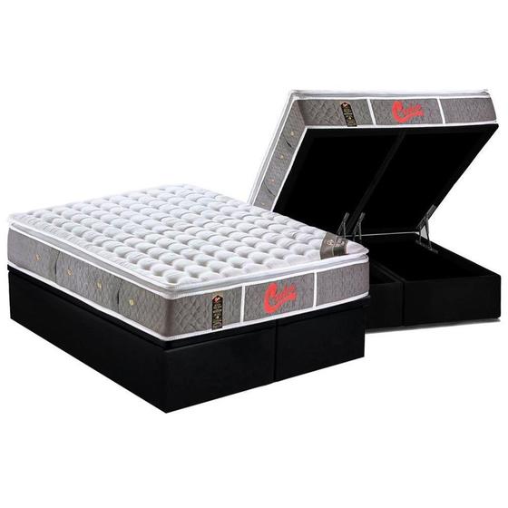 Imagem de Cama Box Baú Queen: Colchão Molas Ensacadas Castor Pocket Light Stress Oxygen New + Base CRC Courano Black(158x198)