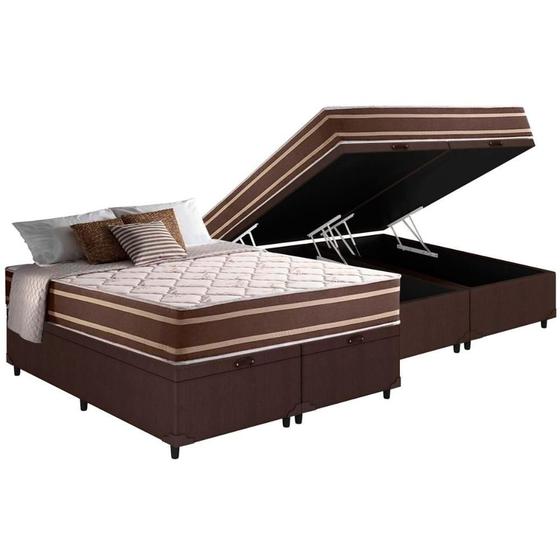 Imagem de Cama Box Baú Queen: Colchão Molas Ensacadas D Angelis Anjos Superlastic Duo Sono + Base CRC Courano Brown (158x198)