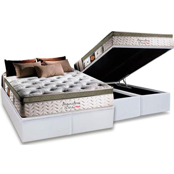 Imagem de Cama Box Baú Queen: Colchão Molas Ensacadas Herval MasterPocket  Imperatore Eco Bamboo + Base CRC Courano White(158x198)